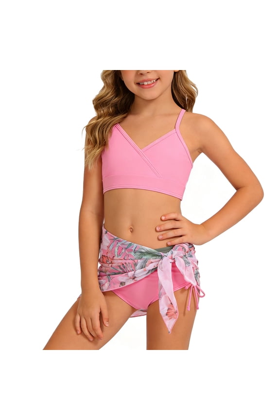 Adorable Girls Two Piece Beach Swimwear Set For Young Swimmers And Outdoor Water Play,Kid Mermaid Tail 3Pcs