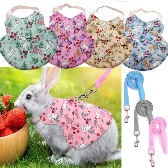 Shadoumai Adorable Rabbit Harness and Leash Set with Cute Prints, Soft Bunny Vest Harness for Outdoor Walking, Waterproof Rabbit Clothes for Puppy Kitten Ferret Small Animals