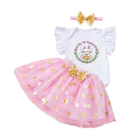 Shadoumai Baby Girl Easter Outfit 6-9 Months Cartoon Rabbit Happy Easter Round Neck T Shirt Tank Top Shorts Pant Summer Outfits Set