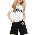 thumbnail image 1 of Shadoumai Baby Girl Summer Short Sets Letter Print Short Sleeve Top and Shorts Set Trendy Hoodie Pullover Tops and Pants, 1 of 4