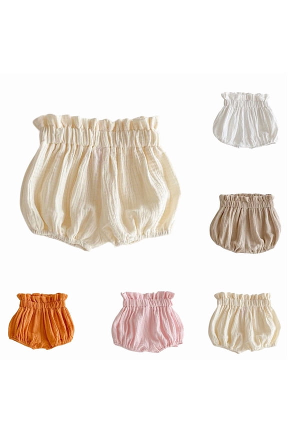 Baby Girls Boys Bloomers Toddler Kids Unisex Cotton Linen Shorts Solid Color Cute PP Pants