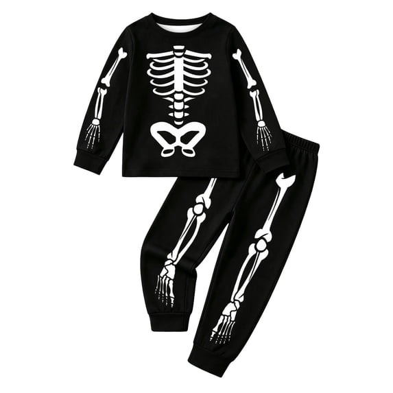 Shadoumai Baby Halloween Outfit Girl Printed Pattern Long Sleeve Fashionable Sweatsuit Pullover Tops and Pants Fall Clothes for Kids