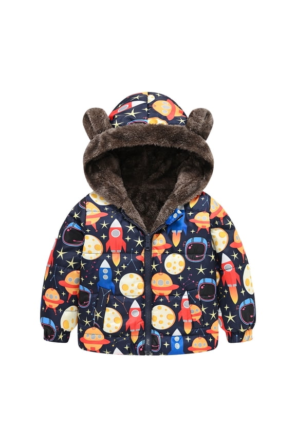 Back To School Clothes For Teen Girls Girls Winter Coat Jacket With Hood Windproof Warm Thick Toddler Outwear Cute Cartoon Prints Zipper Closure