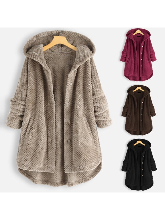 Bed Jacket for Women Sherpa Fleece Button Up Snuggies Jacket with Hood Pockets Plus Size Cozy Lounge Sweater Winter