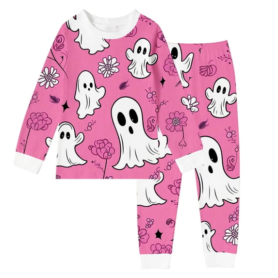 Shadoumai Big Halloween Pajamas Set O Neck Cute Printed Long Sleeved Button Top Fashion Nightwear Outfits 2 Piece Satin Pajama Outfits