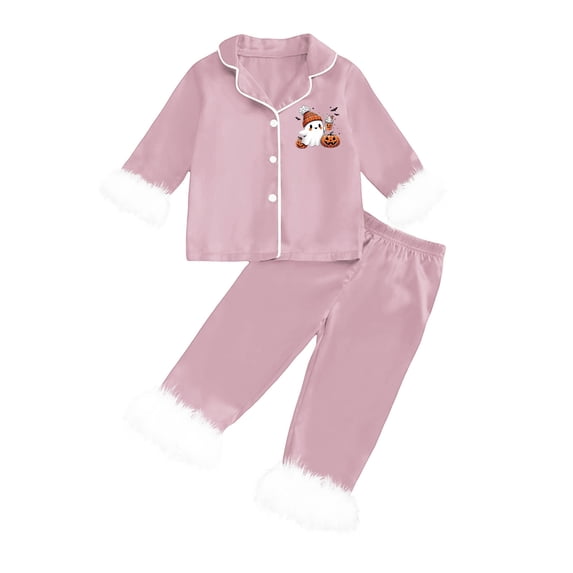Shadoumai Big Teens' Halloween Pajamas Boat Neck Ghost Print Long Sleeve Loungewear Clothes Set Funny Pullover Top 2 Piece Outfits for