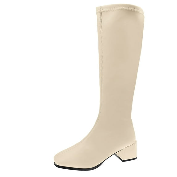 Shadoumai Boots for Women, Knee High Boots, Mid Block Heel Zipper Boots Ladies Party Dance Shoes
