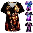 thumbnail image 1 of Shadoumai Bow Printed Scrub Tops Women Short Sleeve V Neck Plus Size Scrubs For Womens Nursing Uniforms Shirts With Pockets, 1 of 4
