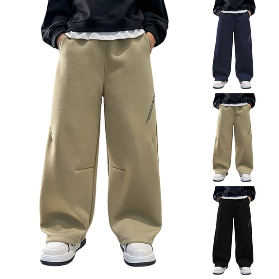 Shadoumai Boy's Letter Print Wide Leg Baggy Sweatpants Athletic Track Pants Joggers Kids Elastic Waist Husky School Uniform Pants Loose Fit Casual Jogger Pant Open Bottom Skater Pants