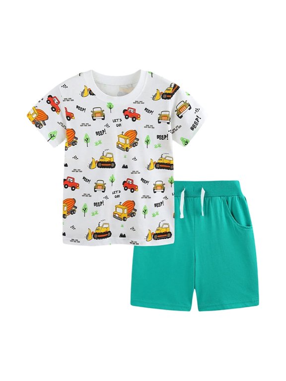 Boys 5t Clothes Crew Neck Dinosaur Train Shorts Sleeve Tracksuit Trendy Holiday T Shirt Short Pants 2 Piece Suit Summer 2 Piece Sets Boys