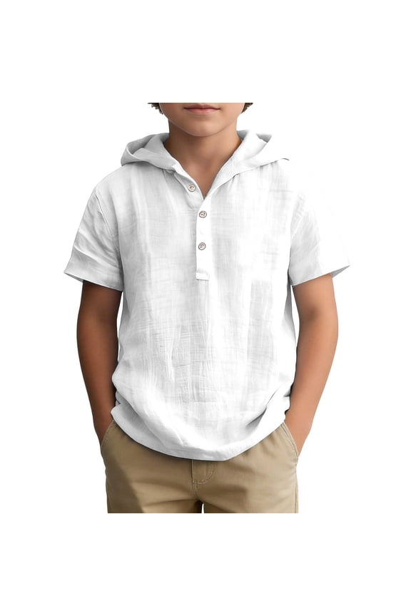 Boys Casual Summer Linen Shirt Short Sleeve Button Up Top Breathable Beach Wear For Kids