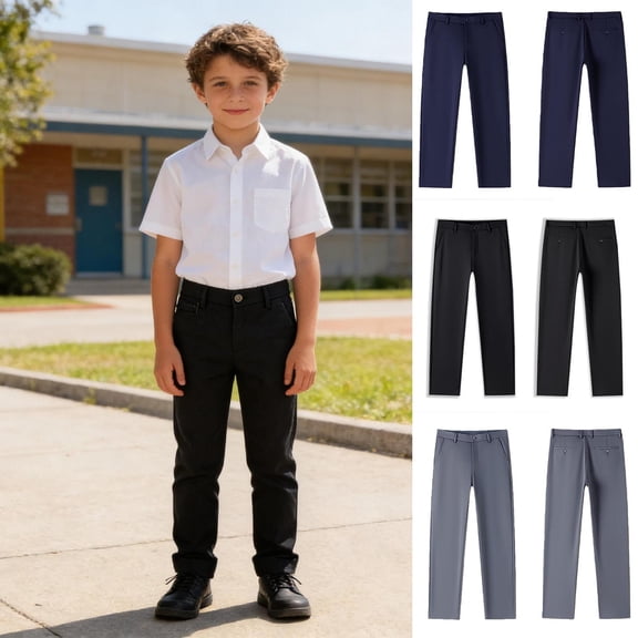 Shadoumai Boys Chino Pants Stretch Woven Performance Button Closure Boys Uniform Pants with Pockets for School & Casual Wear