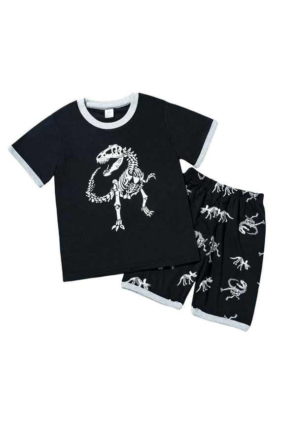 Boys Clothes Size 5 Dinosaur Print Round Neck Shorts Sleeve Tracksuit Casual Two Piece Set for Children Summer Teen Boys Sets 2 Piece Outfits