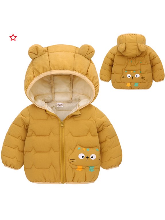 Boys Down Jacket Autumn Winter Children's Padded Coat Baby Cartoon Pattern Hooded Ears Light Warm Outerwear for Kids