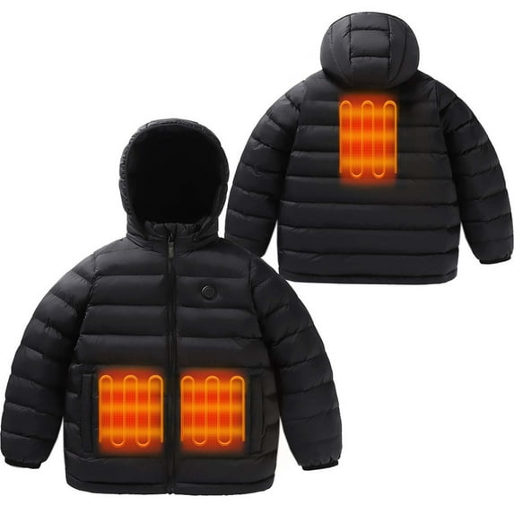 Shadoumai Boys Heated Jacket Rechargeable Battery Powered Warm Winter Coat With Heating Pad for Kids Youth Cold Weather Outdoor Activities