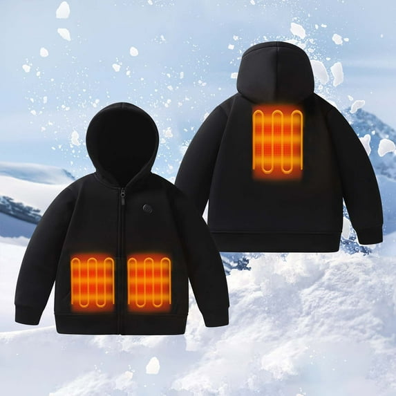 Shadoumai Boys Heated Jacket With Usb Charging Warm Fleece Lined Coat for Cold Weather Outdoor Activities Winter Coats for Kids Youth