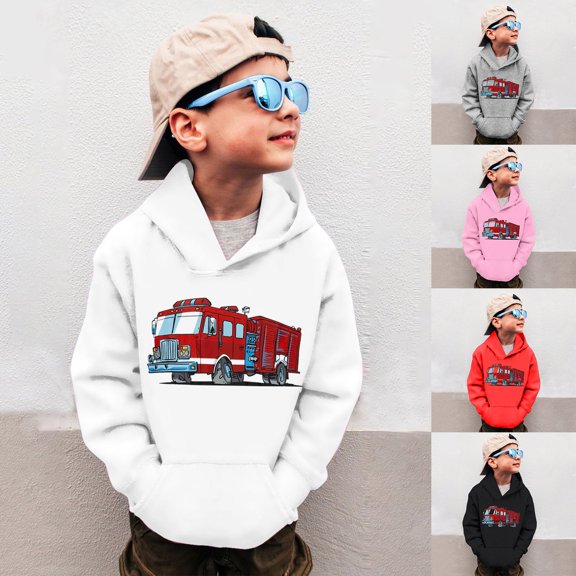Shadoumai Boys Kids Construction Truck Hoodies Tractor Excavator Sweatshirts Fun Vehicle Graphics Hooded Pullover 4-5 Years