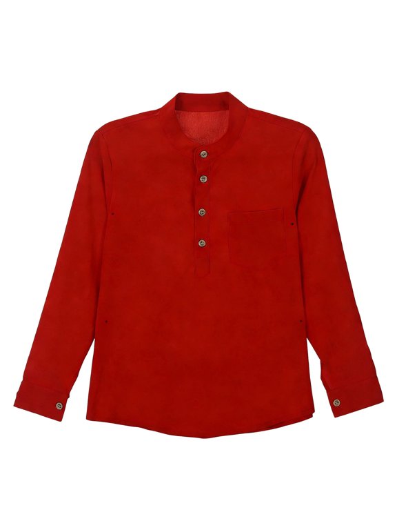 Boys Linen Blend Button Down Long Sleeve Shirt Casual Dress Top With Chest Pocket