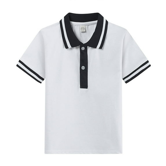 Shadoumai Boys Polo Shirts Size 7 Striped Button Down Shirt Short Sleeve T-Shirt Fashion Casual Holidays Tops Summer Shirt with Pocket for Kids