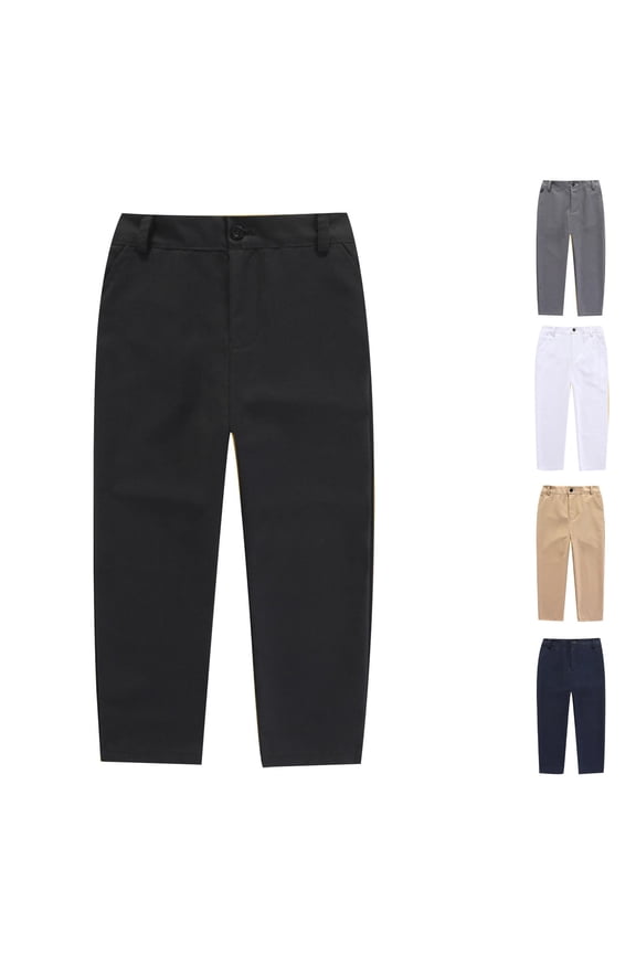 Boys Pull On Chino Pants Straight Leg Casual Wrinkle School Uniform Pant Classic Loose Fit Slacks Size 3-18 Years