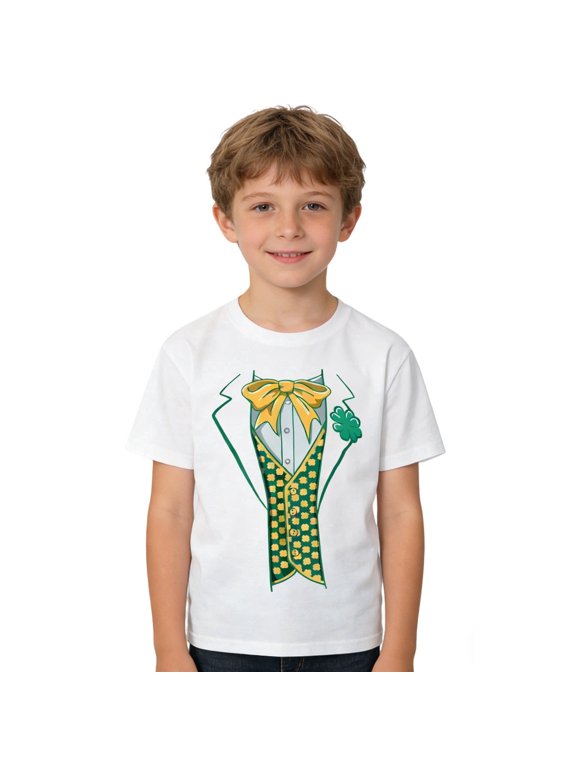 Boys St Patricks Day Graphic Print Short Sleeve Casual Summer Round Neck Tee Top For Kids