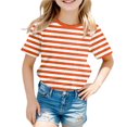 thumbnail image 1 of Shadoumai Boys Striped Short Sleeve Casual Crew Neck Tee Comfortable Blend Party T-Shirt For Kids, 1 of 4