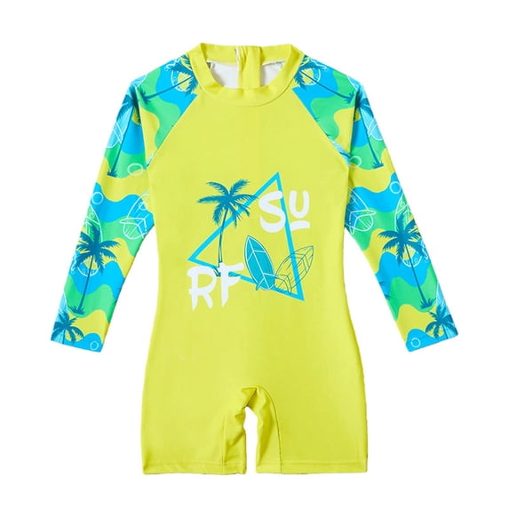 Shadoumai Boys Swimwear Long Sleeve Rash Guard And Swim Trunks With Tropical Print Sun Swim For Kids