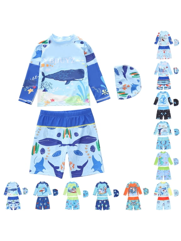 Boys UPF 50+ Rash Guard Swim Set Long Sleeve Quick Dry Bathing Suit Swim Shirt Trunks for Beach Pool Surfing 7-14T,Kids Swimsuits Boys 4-5,3T Boy Swimsuit Set