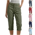 thumbnail image 1 of Shadoumai Capri Pants for Women Casual Summer Spring Stretch Straight Leg Cargo Capris with Pockets Rolled Hem Cropped Trouser, 1 of 8