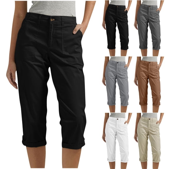 Shadoumai Cargo Capris for Women 2026 Summer Casual High Waisted Button Loose Travel Hiking Capri Cropped Pants with Pockets