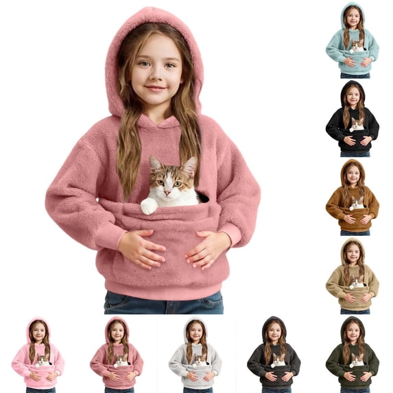 Shadoumai Cat Pouch Hoodie For Girls Kangaroo Pocket Dog Pouch Kids Sweatshirts Pet Carrier Pullover Animal Holder Long Sleeve Hoodies
