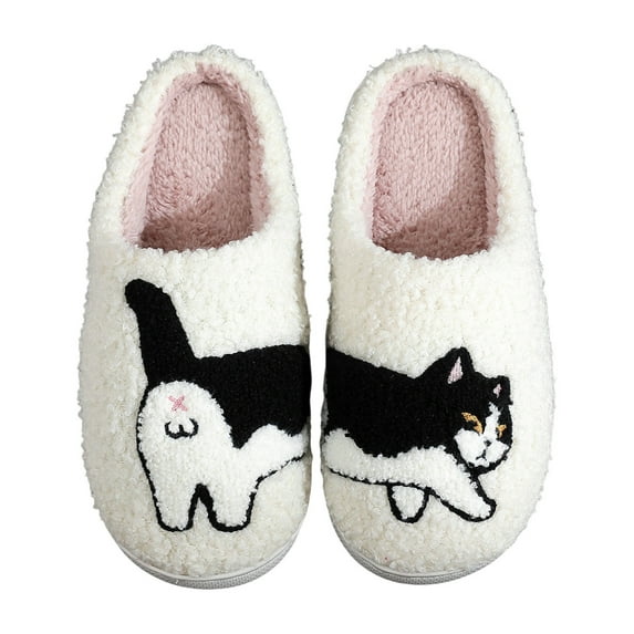 Shadoumai Cat Slippers for Women Memory Foam Plush Indoor House Slippers Winter Warm Non Cute Bedroom Shoes