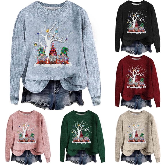 Shadoumai Christmas Clothes Lightweight Casual Fit Solid Sweater Plus Size Women's Christmas Sweater
