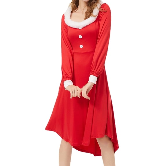 Shadoumai Christmas Dress Santa Clause Outfit Mini Dress Casual Swing Dress with Santa Belt