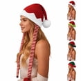 thumbnail image 1 of Shadoumai Christmas Elf Hat with Long Tail Stretchy Knitted Santa Beanie Women Men Festive Xmas Party Cap for Holiday, 1 of 5