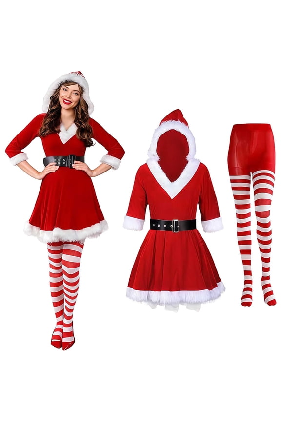 Christmas Elves Outfit with Hat & Accessories for Women ,Halloween Christmas Party Clothes for Adults