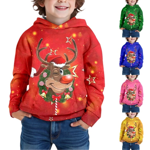 Shadoumai Christmas Hoodie, Red Kids Snowman Soccer Festive Holiday Pullover Sweatshirt for Boys and Girls, Winter Outfits 5-6 Years