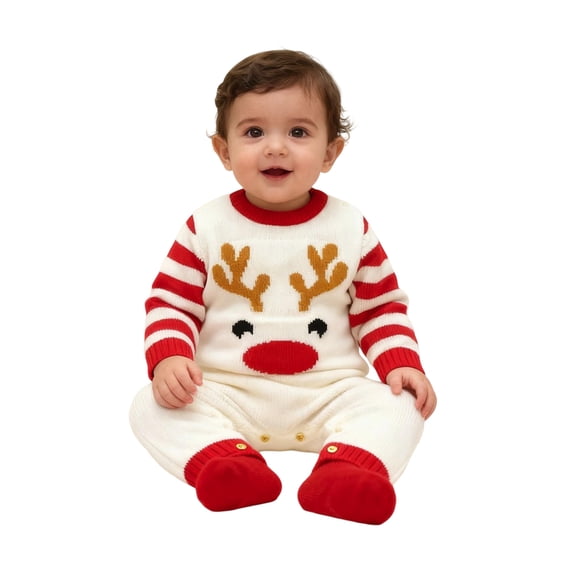 Cozy Rompers Shadoumai Cozy Winter Knitted Reindeer Fair Isle Jumpsuit For Boys And ...