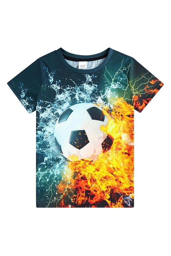 Dynamic Flame Print Boys Short Sleeve Graphic Tee For Play And Casual Everyday Wear