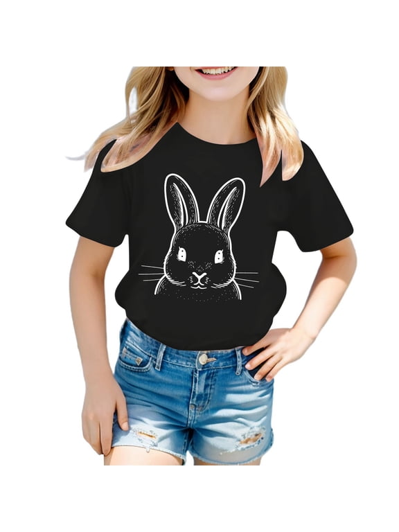 Easter Bunny Graphic Tee for Toddler Girls Cute Rabbit Shirt Happy Spring Holiday Kids Tops