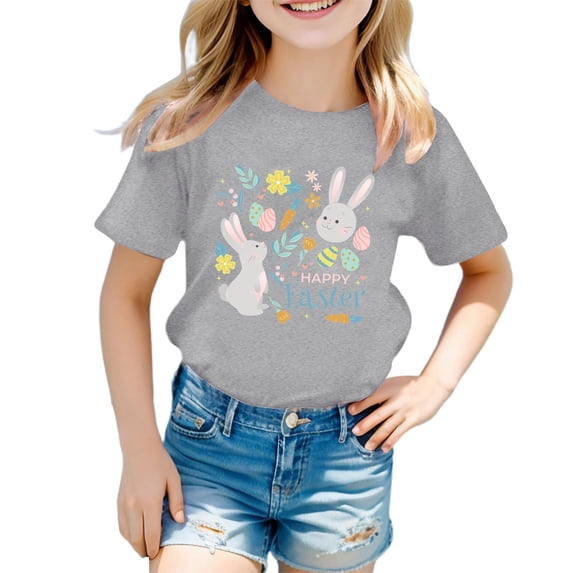 Shadoumai Easter Bunny Graphic Tee for Toddlers and Kids Happy Spring Holiday Shirt Cute Rabbit Design Soft Top