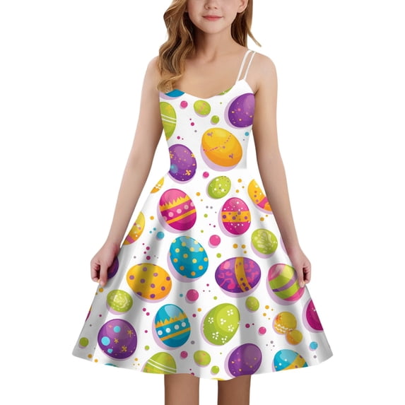 Shadoumai Easter Dresses for Baby Girls Happy Easter Rabbit Print Flutter Sleeve Warm Suspender Dress Toddler Baby Girl Summer Clothes