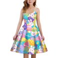 thumbnail image 1 of Shadoumai Easter Dresses for Kids Happy Easter Easter Print Flutter Sleeve Outerwear Suspenders Princess Toddler Girl Spring Dress, 1 of 4