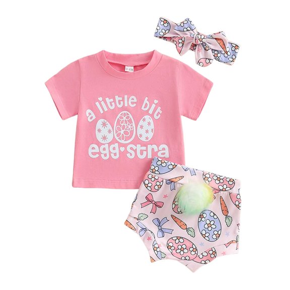 Shadoumai Easter Outfits for Toddler Girls 4t Rabbit Tops Egg Easter Day Loose Short Sleeve Top and Shorts Set 2pcs Clothing Casual Set