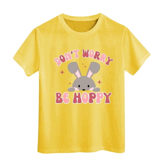 Shadoumai Easter Shirts Toddler Girls Easter Day Letter Print Crewneck Short Sleeve T Shirt Loose Soft Pullover Tops T-Shirts Infant To Big Kid