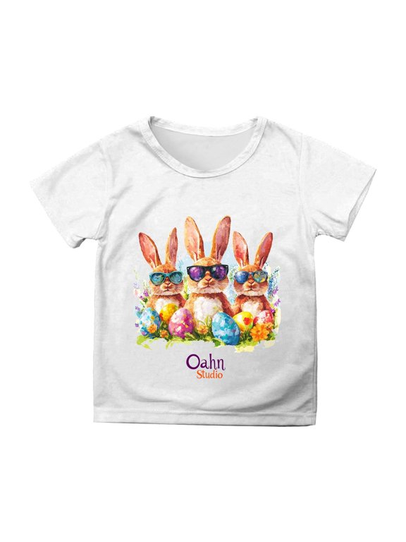 Easter Themed Casual Short Sleeve Printed Tee for Girls Playful Holiday Top