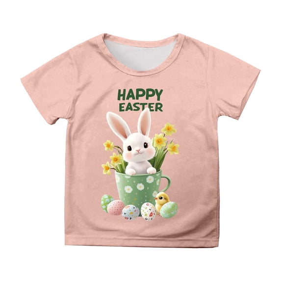 Shadoumai Easter Themed Printed Short Sleeve Tee for Girls Casual Comfortable Blended Top