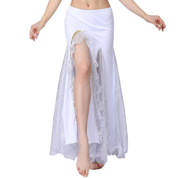 Shadoumai Elegant Sequin Wrap Dance Skirt With High Slit For Stage Performance Evening Party Glamour And