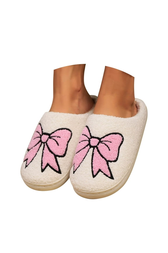Elegant Women's Bow Slippers Indoor Winter Soft Sole Comfortable Warm Non- Home Footwear
