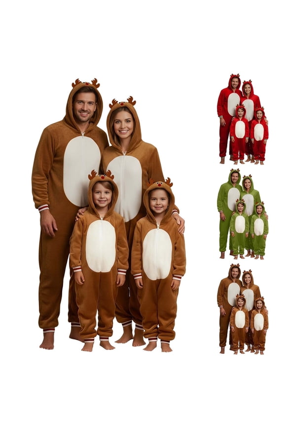 Family Matching Christmas Onesie Pajamas, Funny Hooded Zipper PJs Holiday Loungewear for Men/Women